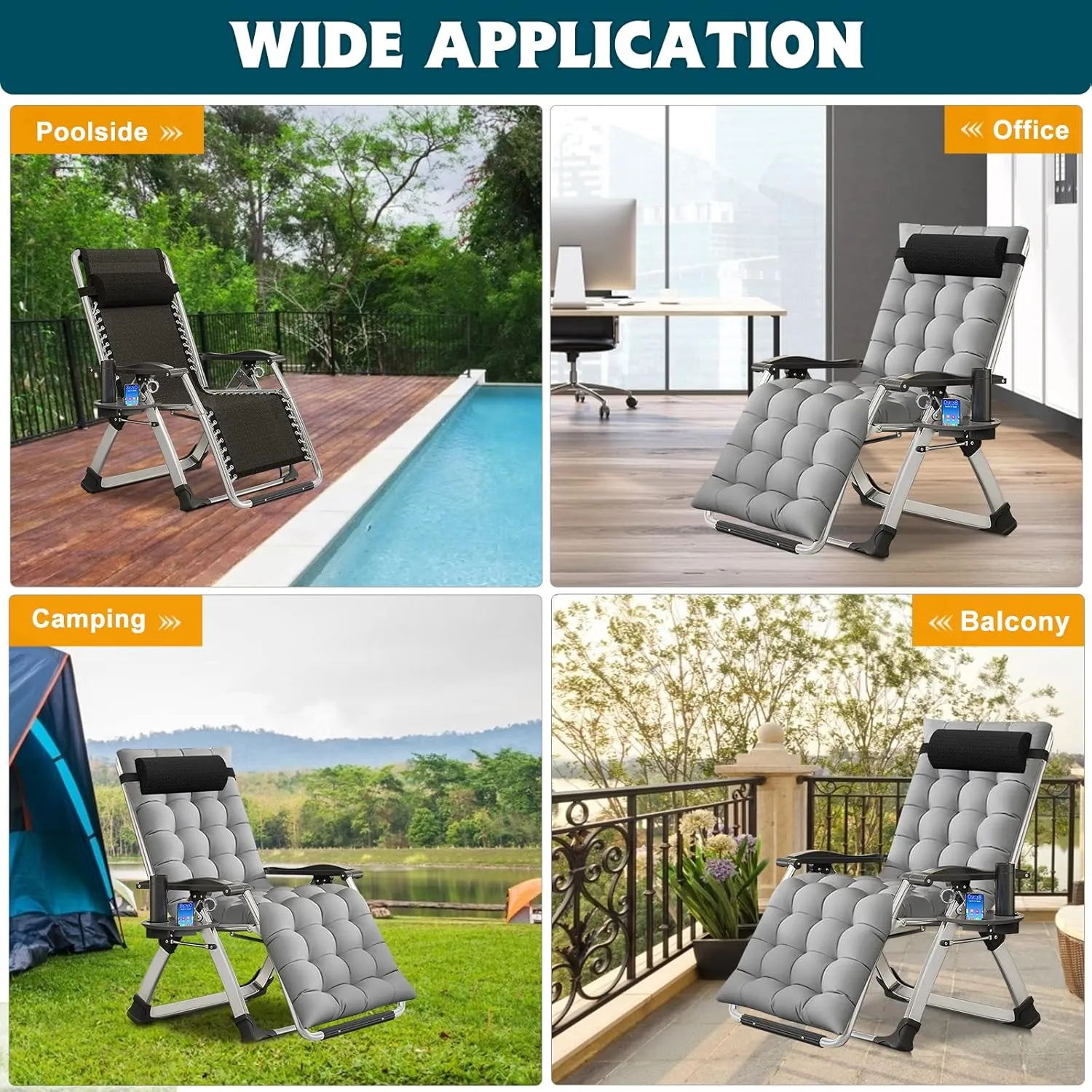 Zero Gravity Chair, Patio Recliner Folding Reclining Chair, Reclining Lounge Chair with Removable Cushion & Tray for Indoor and Outdoor