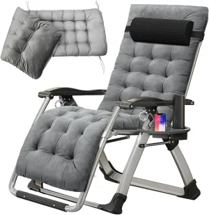 Zero Gravity Chair, Patio Recliner Folding Reclining Chair, Reclining Lounge Chair with Removable Cushion & Tray for Indoor and Outdoor