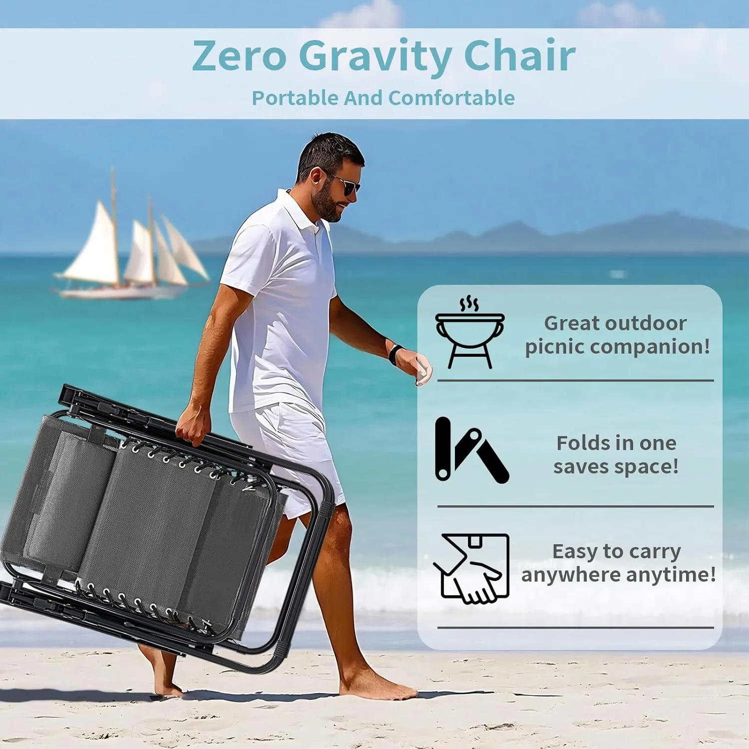 Zero Gravity Chair, Set of 2 Reclining Folding Outdoor Chairs with Adjustable Headrest & Cup Holder, 350lbs Capacity Anti-Gravity Loungers for Backyard, Patio, Lawn, Poolside (Ice Gray)