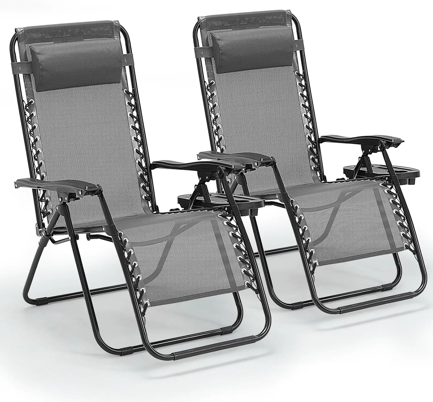 Zero Gravity Chair, Set of 2 Reclining Folding Outdoor Chairs with Adjustable Headrest & Cup Holder, 350lbs Capacity Anti-Gravity Loungers for Backyard, Patio, Lawn, Poolside (Ice Gray)