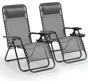 Zero Gravity Chair, Set of 2 Reclining Folding Outdoor Chairs with Adjustable Headrest & Cup Holder, 350lbs Capacity Anti-Gravity Loungers for Backyard, Patio, Lawn, Poolside (Ice Gray)