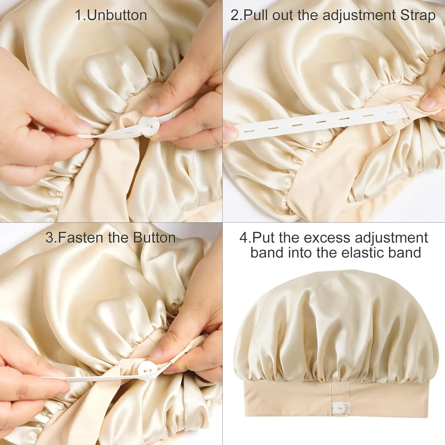 ZIMASILK Adjustable 100% Mulberry Silk Bonnet for Sleeping Women with Button Strap - Double Layer Silk Hair Bonnet, Non - Slip Night Cap for Hair & Skin Care (Pink)
