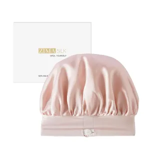 ZIMASILK Adjustable 100% Mulberry Silk Bonnet for Sleeping Women with Button Strap - Double Layer Silk Hair Bonnet, Non - Slip Night Cap for Hair & Skin Care (Pink)