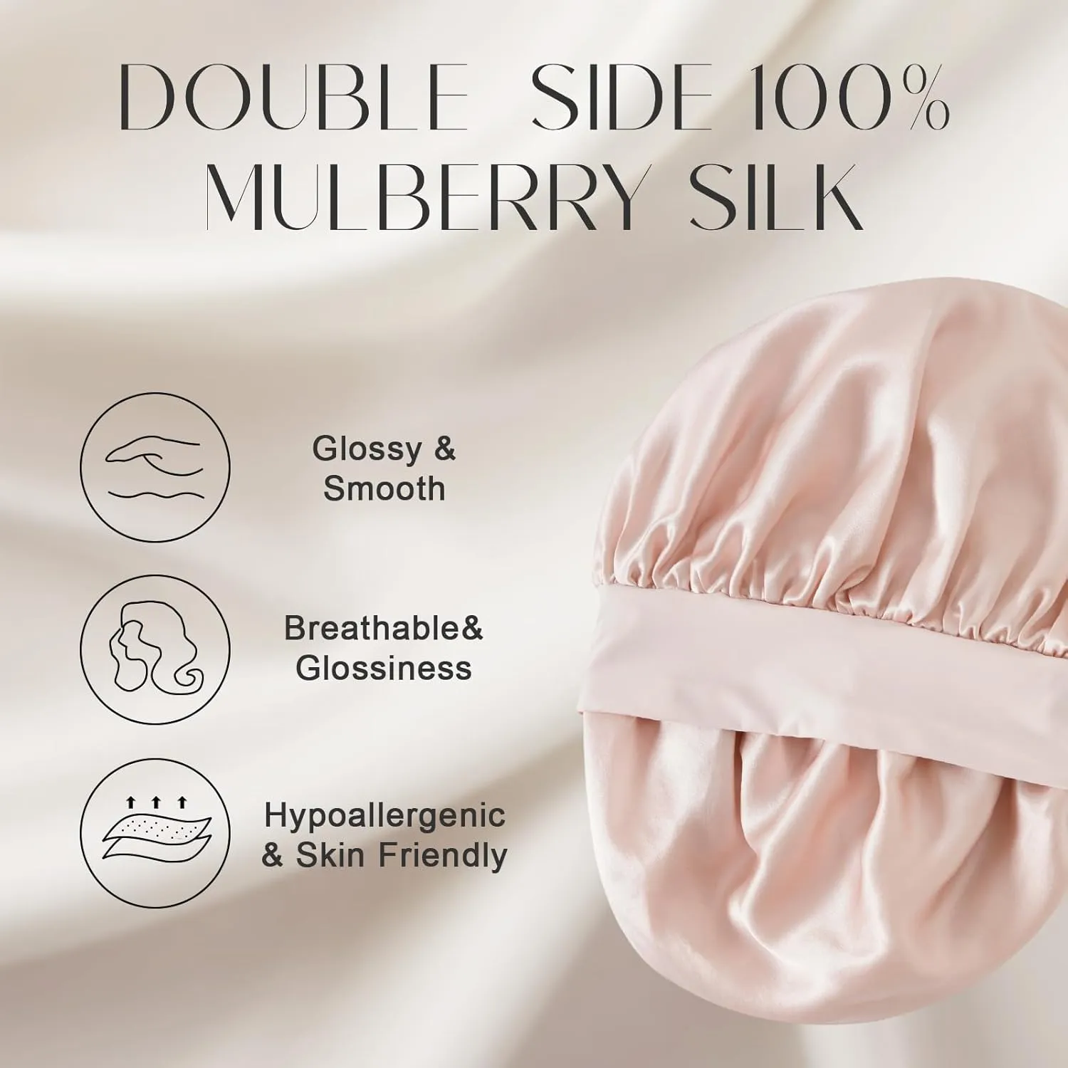 ZIMASILK Adjustable 100% Mulberry Silk Bonnet for Sleeping Women with Button Strap - Double Layer Silk Hair Bonnet, Non - Slip Night Cap for Hair & Skin Care (Pink)