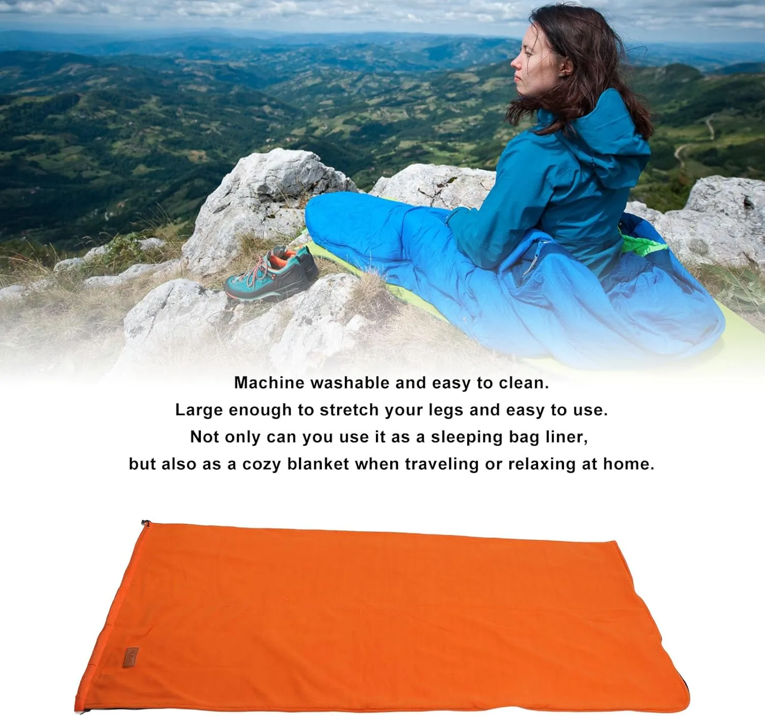 Zippered Camping Blanket, Double Washable Sleeping Bag Liner, Extra Thick, for Backpacking