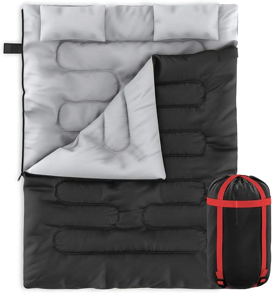 Zone Tech Double Camping Sleeping Bag with 2 Pillows – 3-4 Season Lightweight Waterproof Warm & Cool Weather Adult & Kids Sleeping Bag Converts into 2 Single -Camping, Hiking, & Outdoors