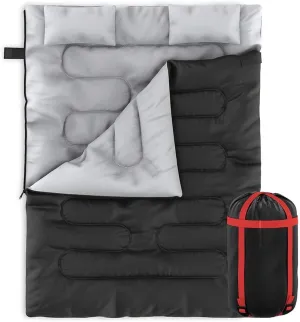 Zone Tech Double Camping Sleeping Bag with 2 Pillows – 3-4 Season Lightweight Waterproof Warm & Cool Weather Adult & Kids Sleeping Bag Converts into 2 Single -Camping, Hiking, & Outdoors
