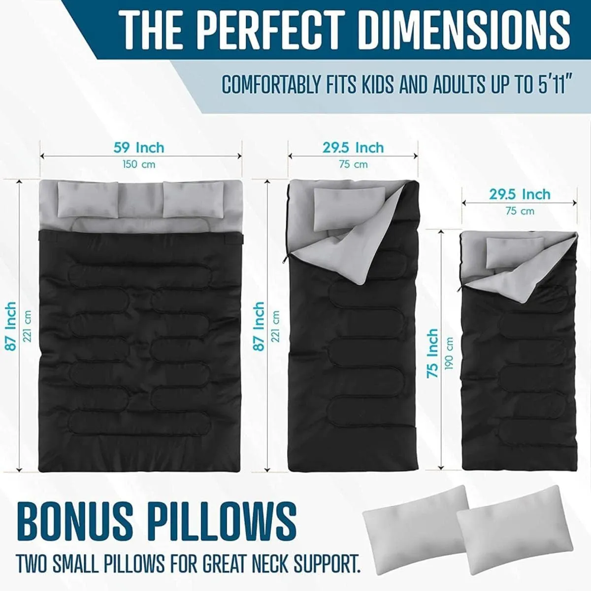 Zone Tech Double Camping Sleeping Bag with 2 Pillows – 3-4 Season Lightweight Waterproof Warm & Cool Weather Adult & Kids Sleeping Bag Converts into 2 Single -Camping, Hiking, & Outdoors